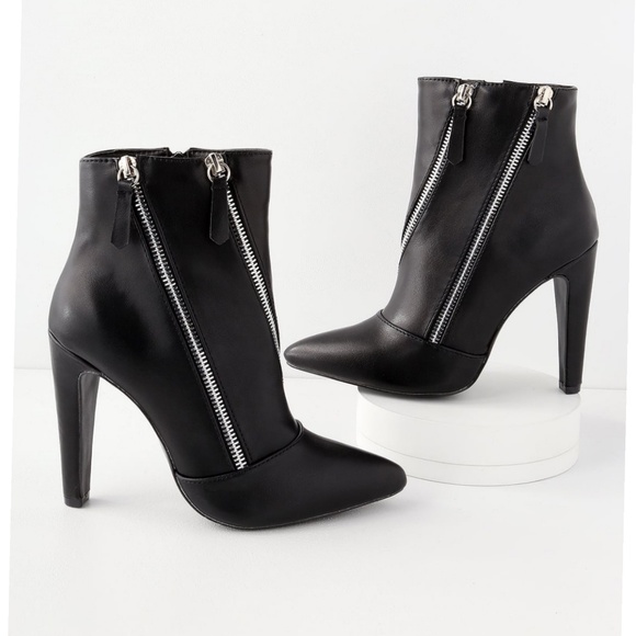 ❣6.5❣BLACK ZIPPER HIGH HEEL MID-CALF BOOTIE - Picture 4 of 6